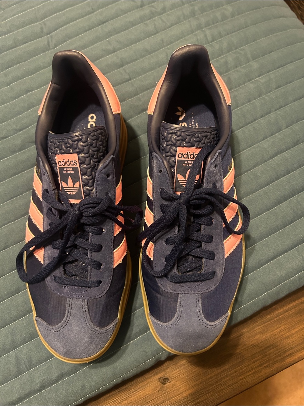 adidas Gazelle Women’s Navy and Pink Platform Sneakers - Picture 2 of 6